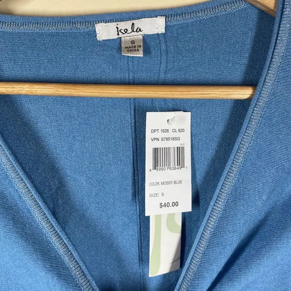 Isela NWT Blue V Neck Sweater Long Sleeve Super Soft Metallic Thread Size S - Picture 4 of 7
